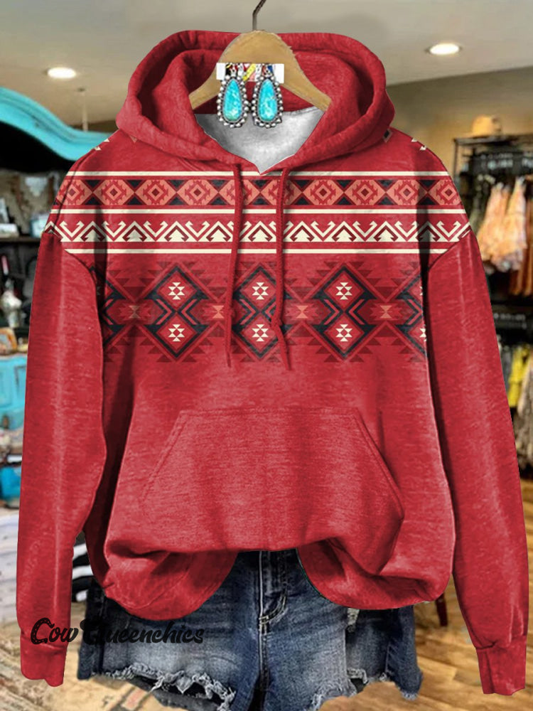 Retro Red Aztec Art Print Casual Hoodie Sweatshirt Multicolor / S