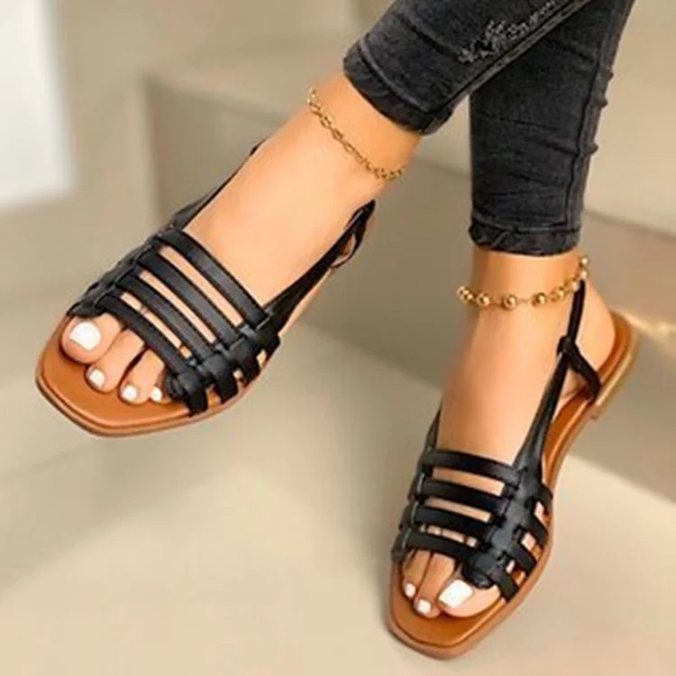 Breakj Breakj Sandals Women's Korean Version Of 2023 New Flat-Soled Single Shoes Spring And Summer Fashion Weaving Beach Shoes