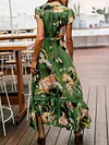 Floral Printed V-Neck Short Sleeves Maxi Dress