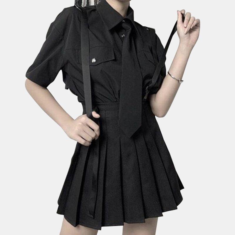 High Waist Student Pleat Skirt