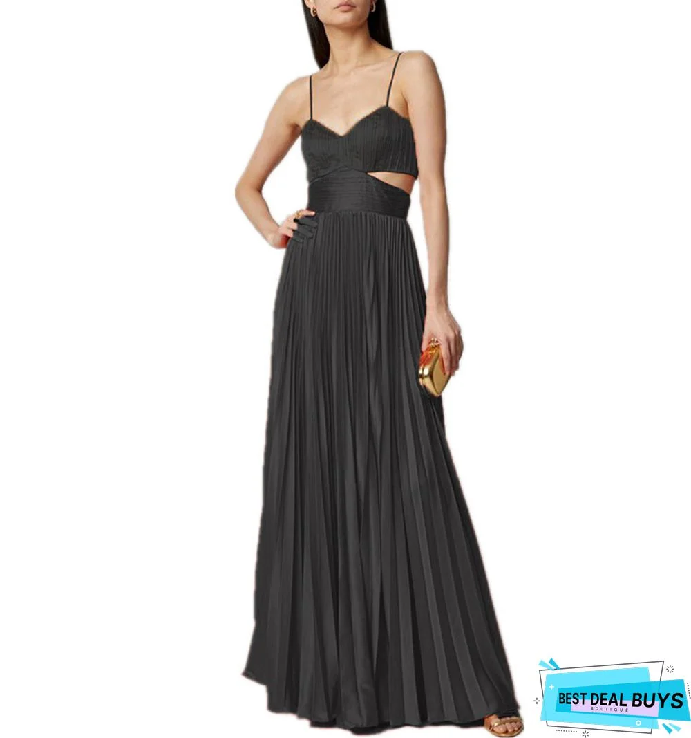 Halter Belt Backless Solid Color Strapless Dress
