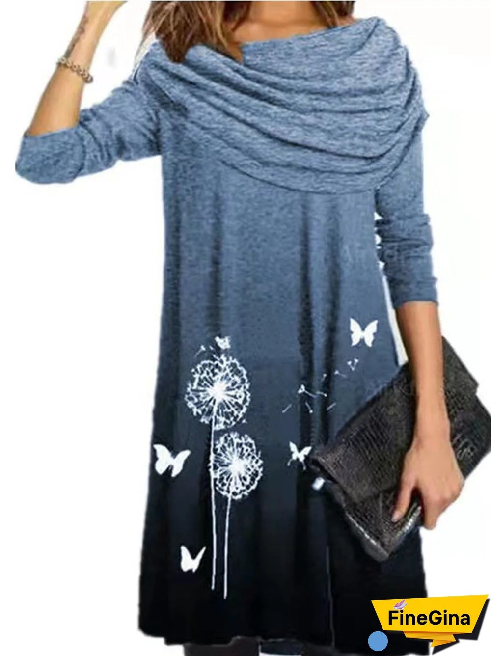Women's Long Sleeve Scoop Neck Graphic Midi Dress
