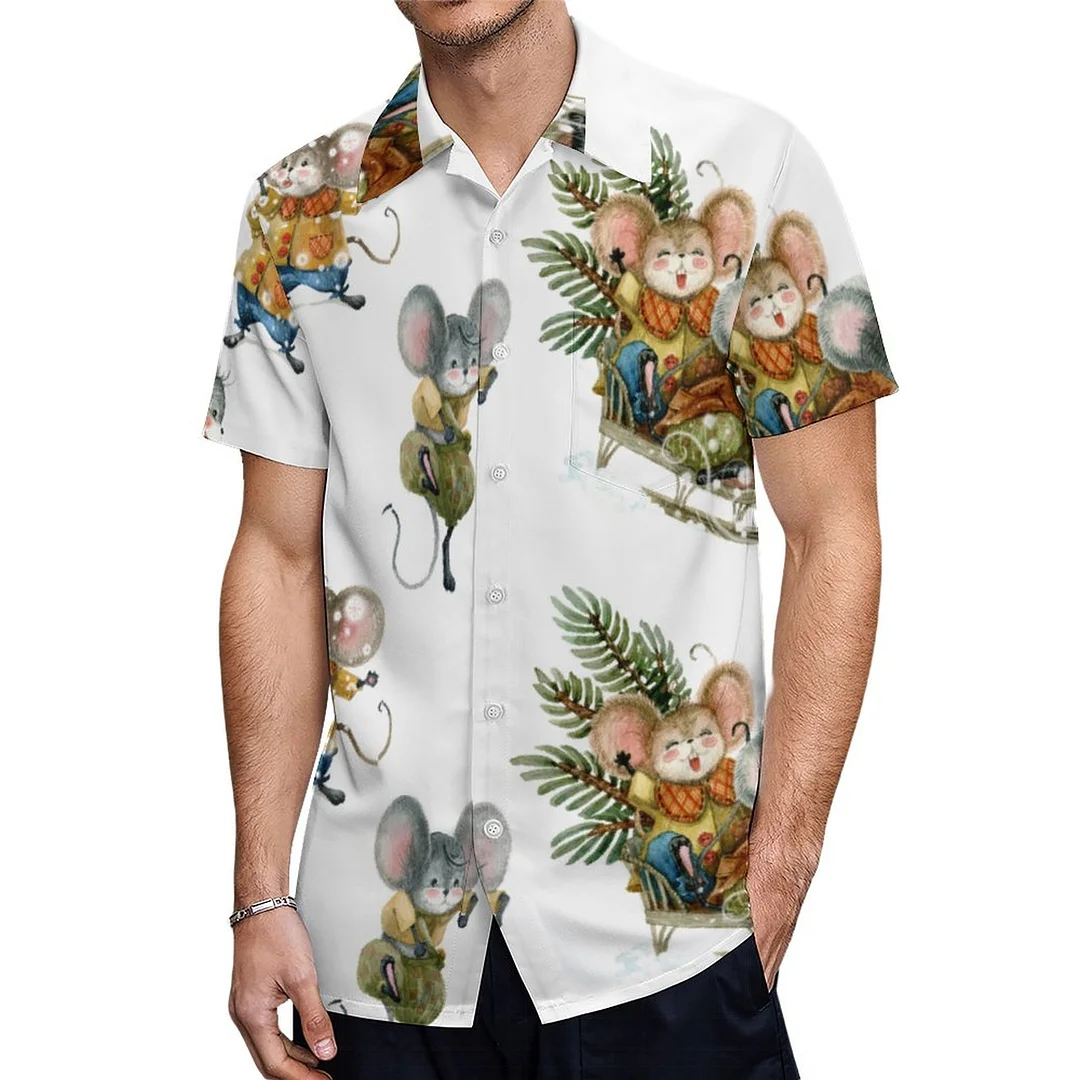 Short Sleeve Playful Mice Christmas Hawaiian Shirt Mens Button Down Plus Size Tropical Hawaii Beach Shirts