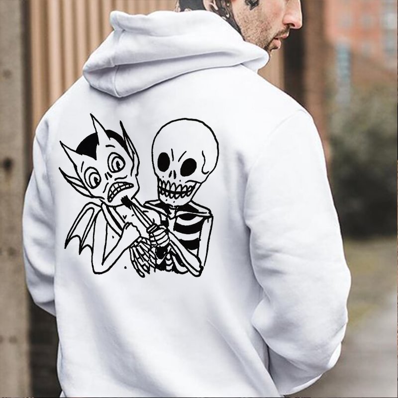 Skeleton And Demon Print Basic Casual Men’s Hoodie - Krazyskull