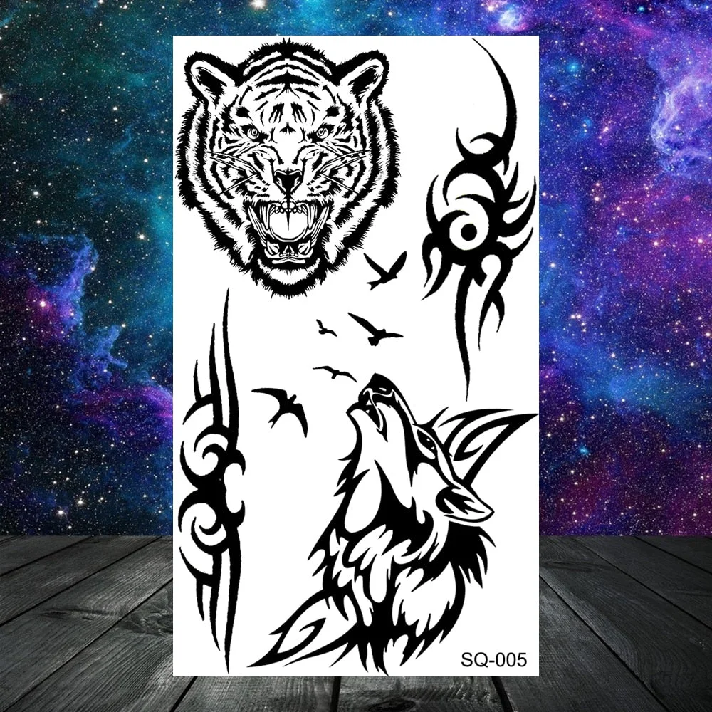 Realistic Tiger Lion Cross Temporary Tattoos For Women Adult Men Scorpion Wolf Dragon Fake Tattoo Neck Arm Hands Small Tatoos