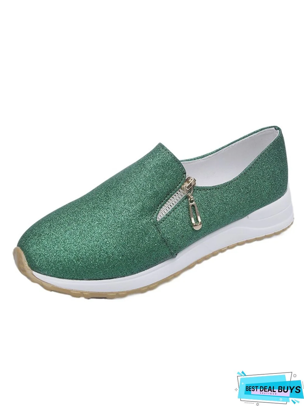 Lightweight Soft Sole Zip Glitter Casual Sneakers