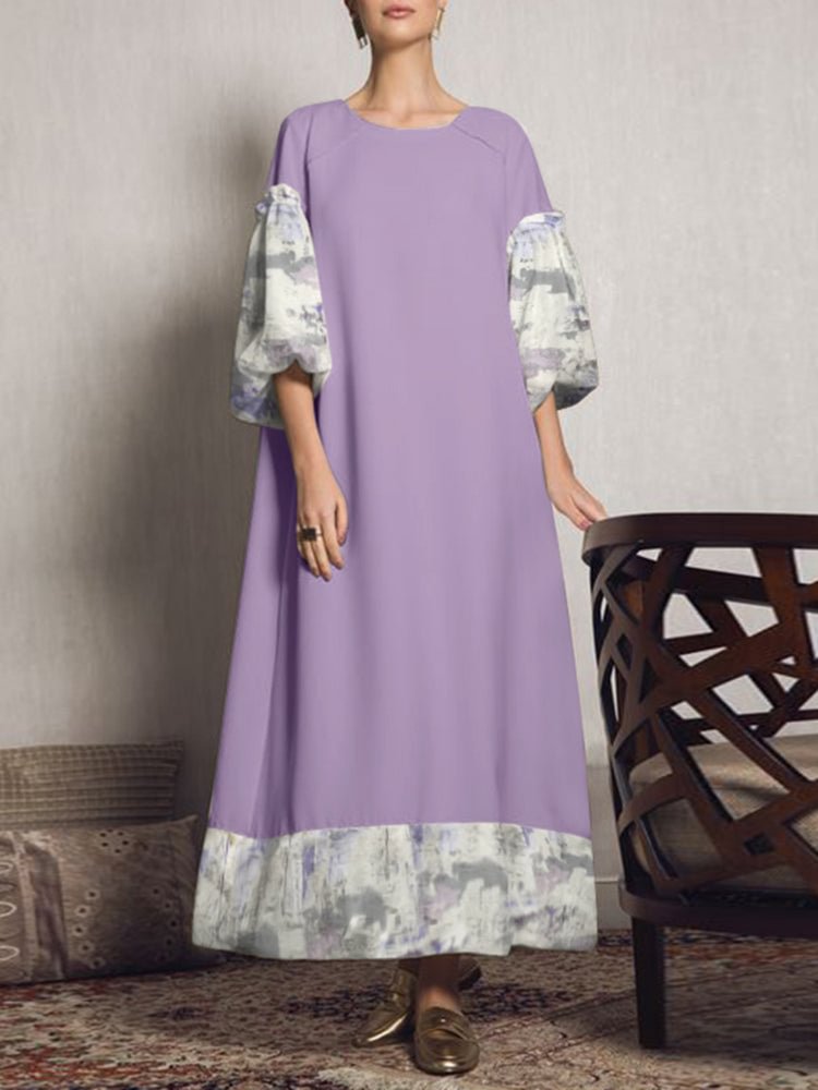 Print Patchwork Crew Nwck Women Maxi Dresses SKUI26895 QueenFunky