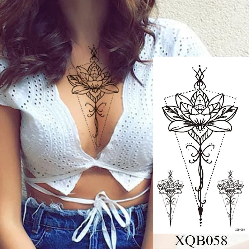 Waterproof Temporary Tattoo Sticker Lotus Flowers Lace Rose Sword Flash Tattoos Ancient Totem Body Art Arm Fake Tatoo Women Men