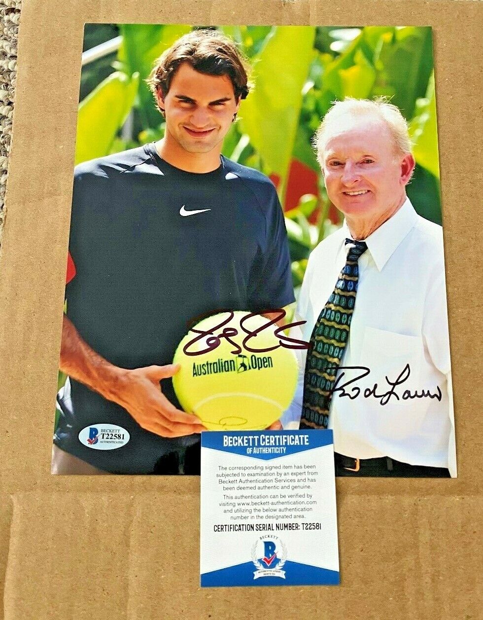 ROGER FEDERER-ROD LAVER SIGNED 8X10 TENNIS Photo Poster painting BECKETT CERTIFIED