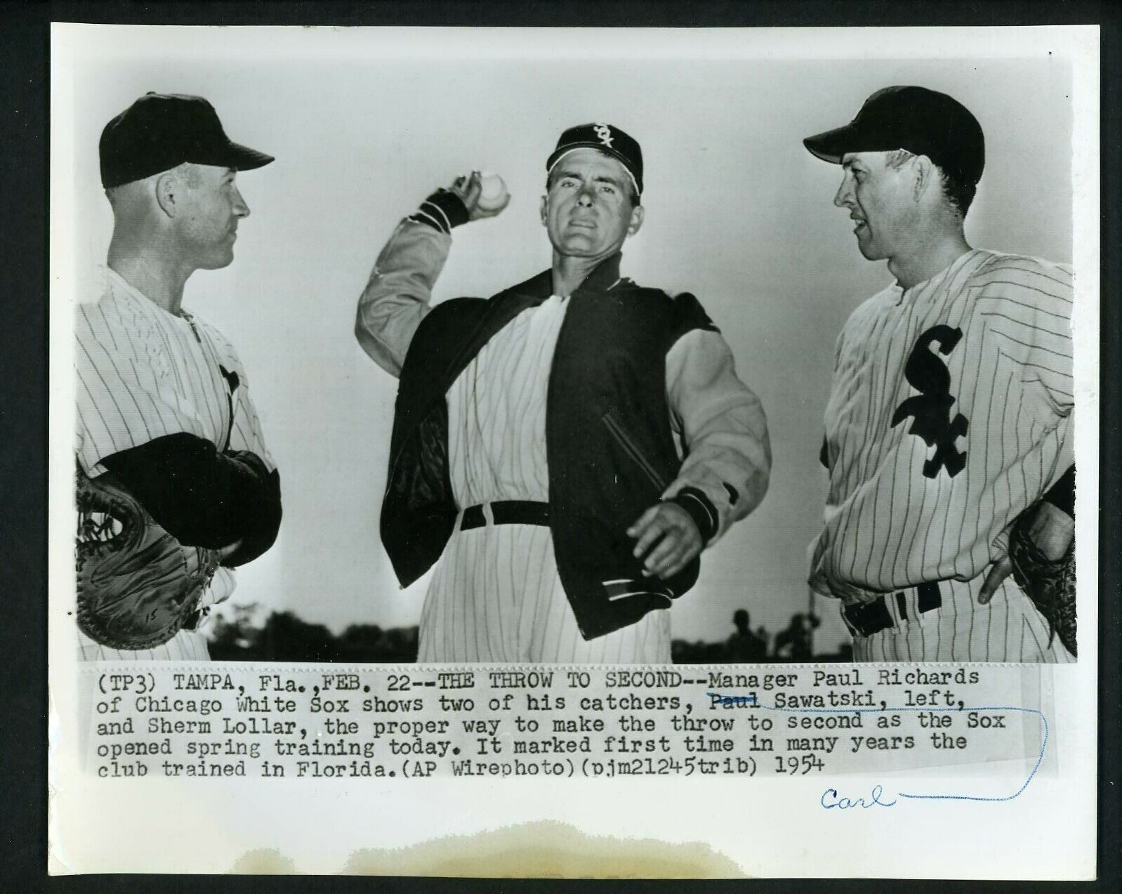 Paul Richards Carl Sawatski Sherm Lollar 1954 Press Photo Poster painting Chicago White Sox