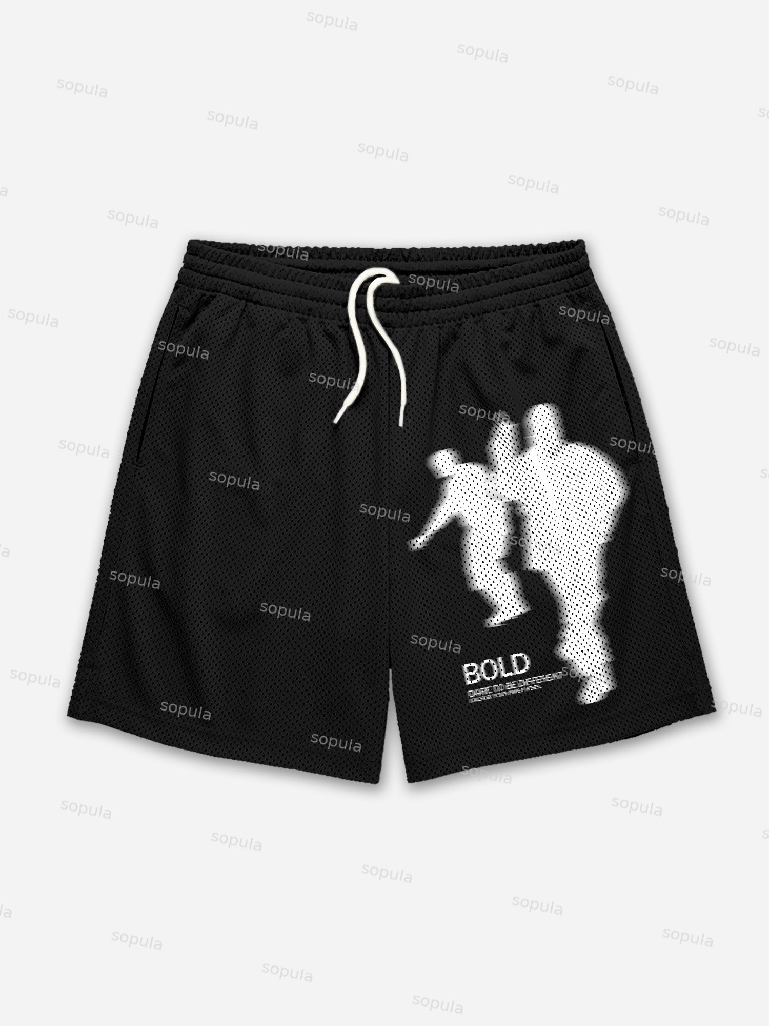 Vintage Street Portrait Graphic Print Mesh Shorts - SOPULA