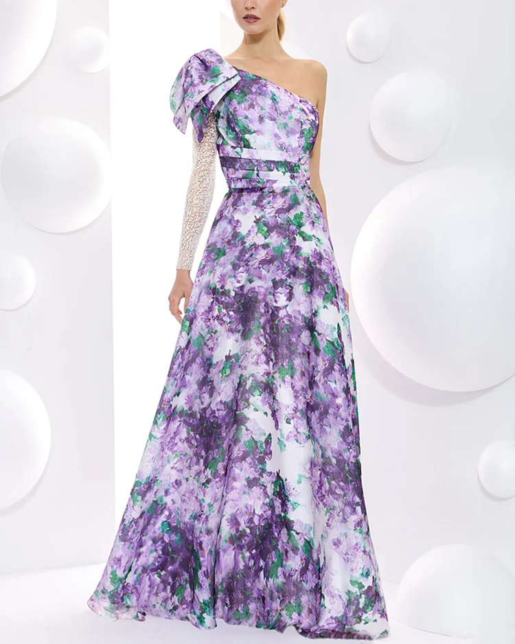 One shoulder floral gown