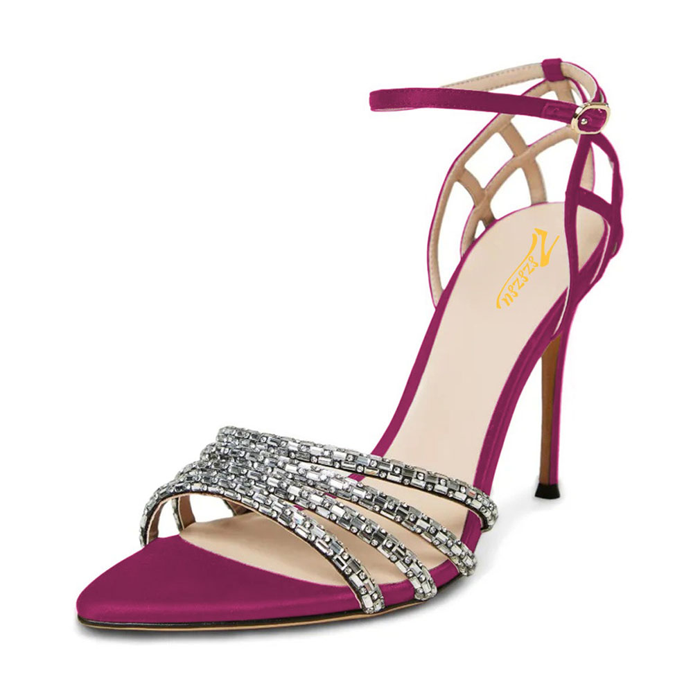 Purple Stiletto Heel Rhinestone Studded Summer Sandals for Women Nicepairs