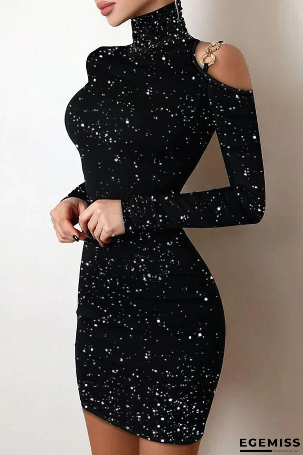 Black Silver Sexy Solid Sequins Patchwork Hot Drill Turtleneck Pencil Skirt Dresses | EGEMISS