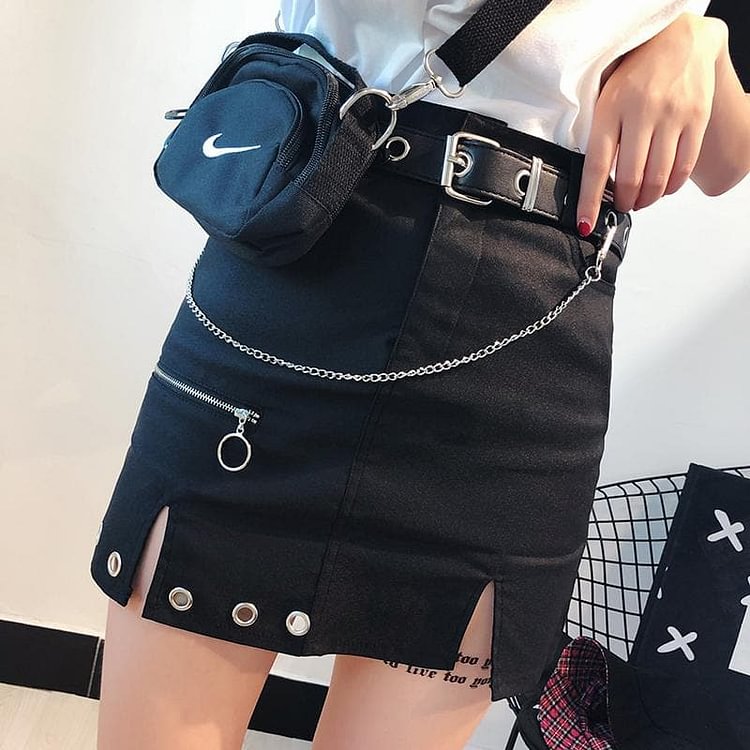 Black Punk Zipper Skirt S12975