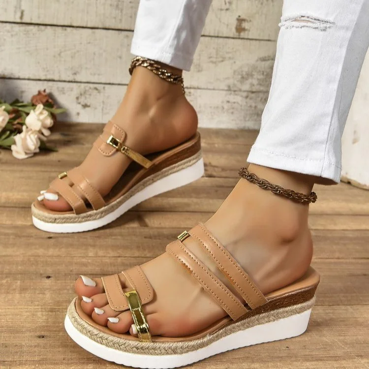 Yyvonne New Large-Size Women's Cool Slippers Summer Bundrel Heels Roman Shoes Women's Thick-Soled Loose Shoes