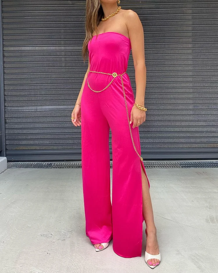 Casual Solid Color Tube Top Jumpsuit