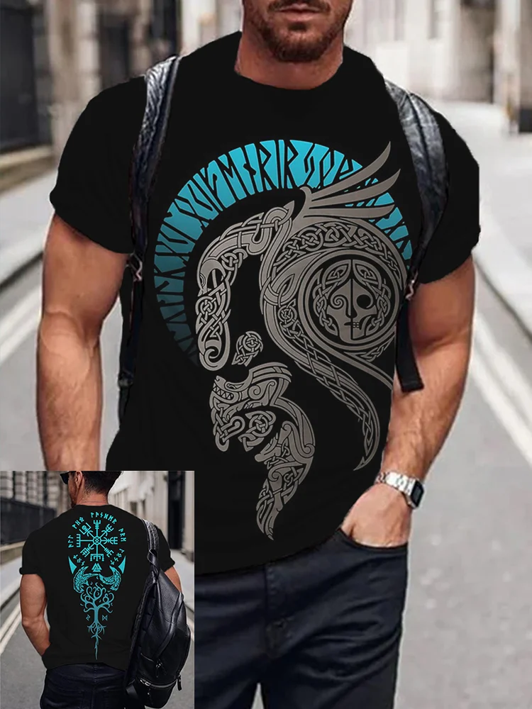 Men's Viking Vegvisir & Loki Graphic Round Neck T Shirt