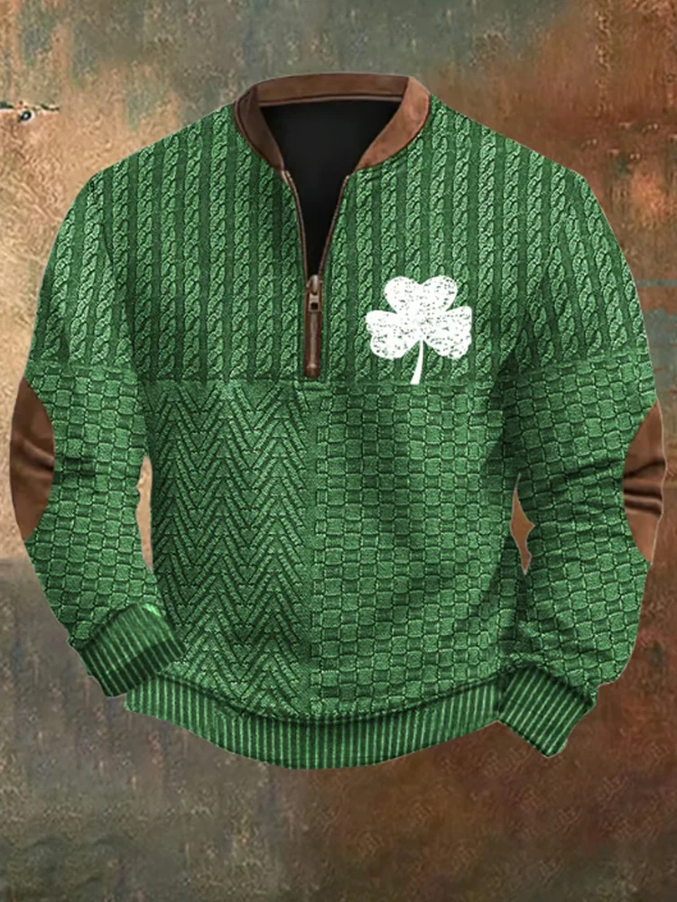 VChics Men's St. Patrick's Day Print Zipper Collar Sweatshirt 1
