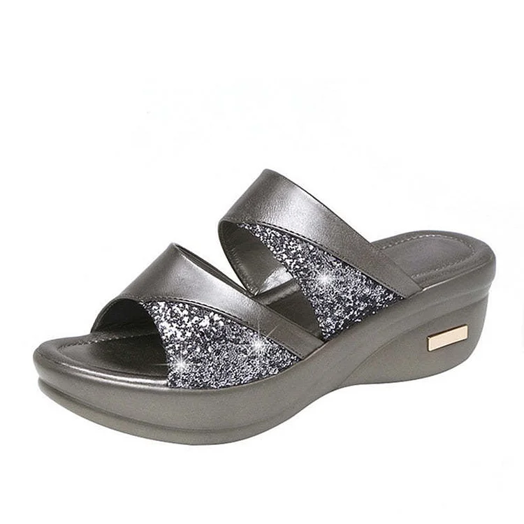 2025 Summer Slippers Ladies Glitter PU Wedges Sandals Comfortable Platform Woman Radinnoo.com