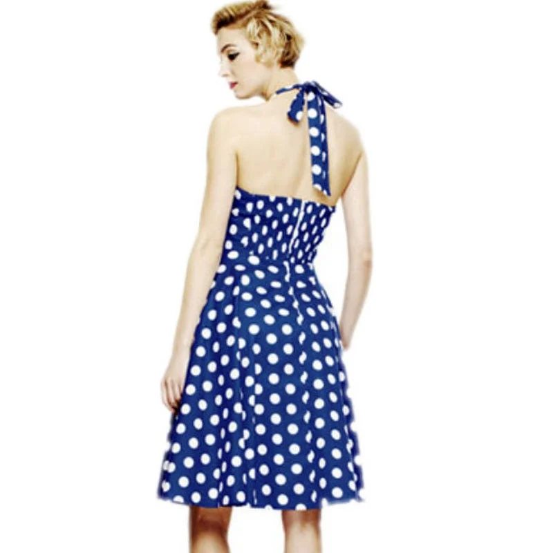 Women Polka Dot Dress Summer Hepburn 50s 60s Vintage Dress  A-Line Halter Rockabilly Retro Party Dresses Vestidos