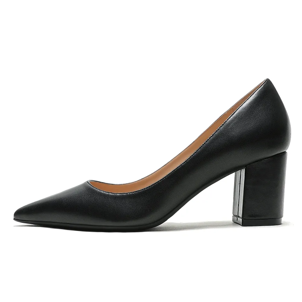 65mm Women Chunky Heels Comfortable Middle Block Heel Pumps-vocosishoes