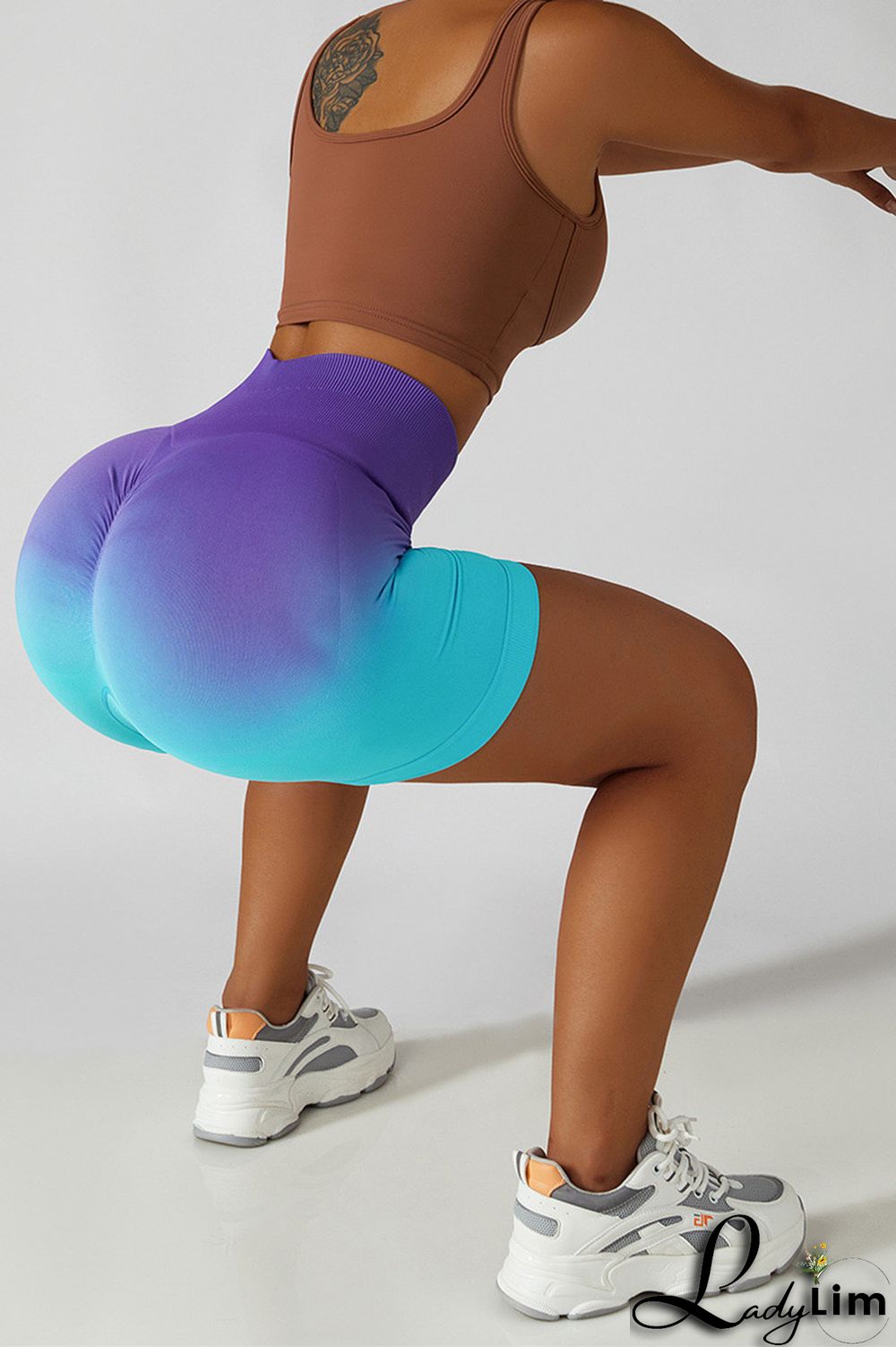 Purplish Blue Fashion Casual Sportswear Gradual Change Print Patchwork Tight High Waist Shorts