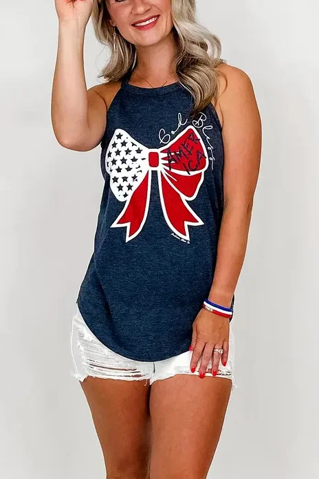 God Bless America Navy Graphic Tank Top