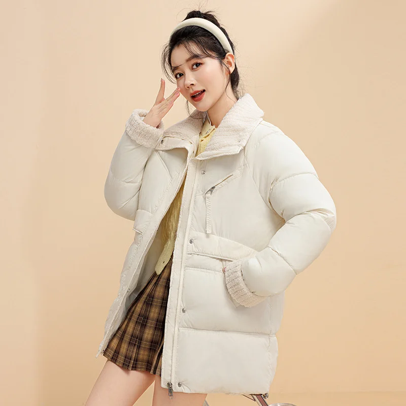 Toloer Maillard Down Cotton Jacket Female Winter 2024 New Loose Lamb Wool Collar Cotton-Padded Jacket And Thick Coat-Outfit Ideas