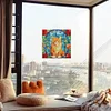1PC-Diamonds Painting Stained Glass Cat Wall Sticker Home Decor