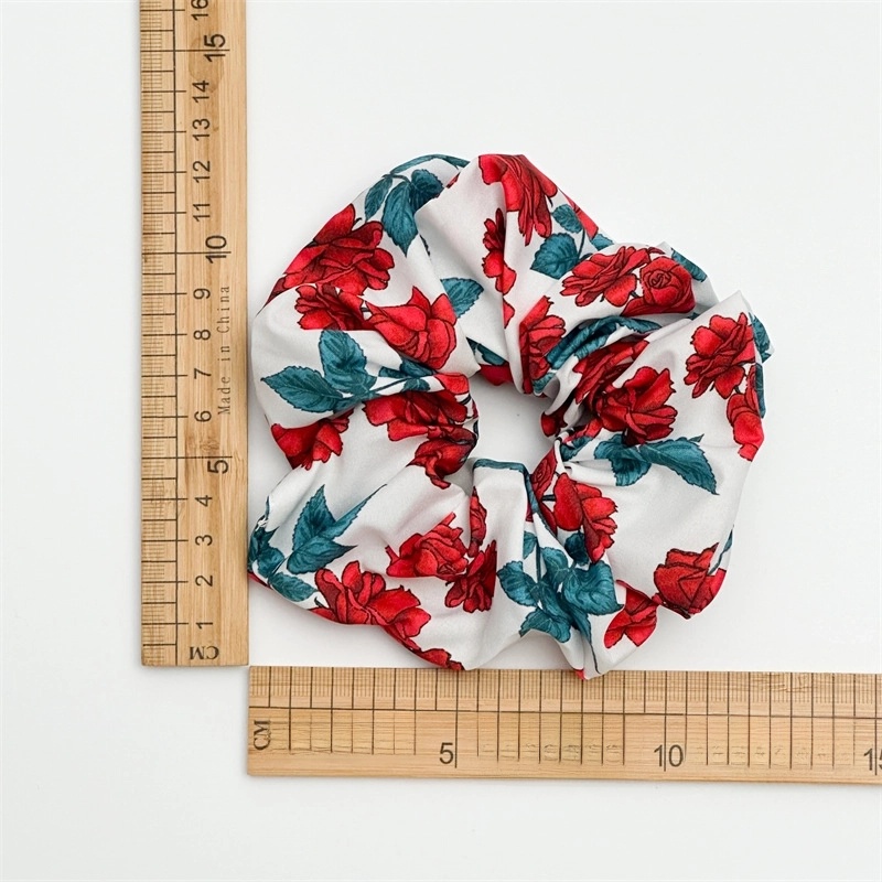 2024 Summer New Rose Print Large Intestine Hair Band French Sweet Flower Style Hair Band Updo Hair Rubber Band