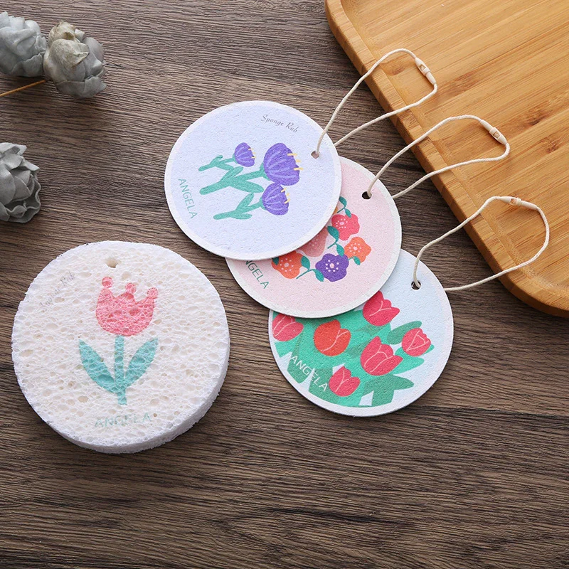 Round Cartoon Flower Wood Pulp Cotton Sponge