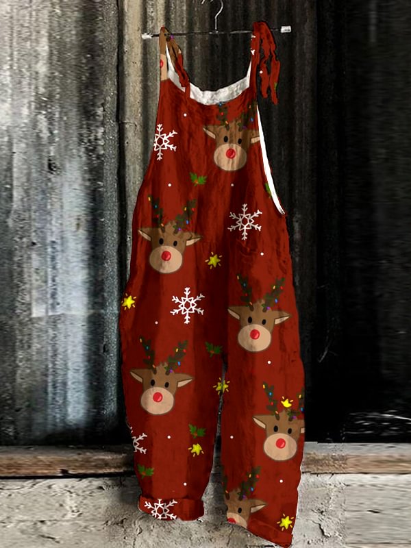 Ladies Christmas Elk Print Casual Jumpsuit