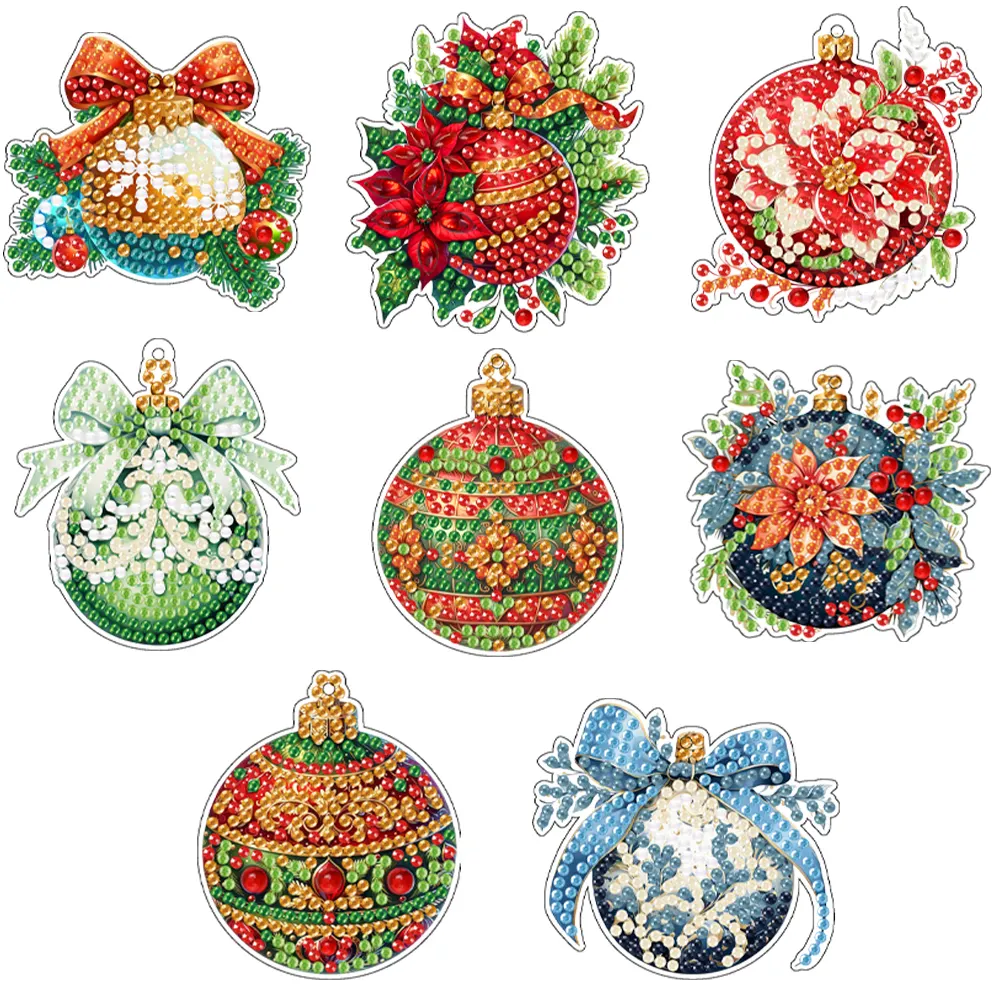 5D DIY 8Pcs Christmas Bells Diamond Painting Christmas Tree Pendant for Xmas Tree 