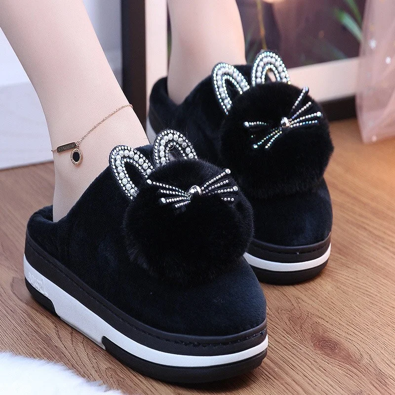 Winter Women Slippers Shoes Home Cute Thick Bottom Cat Warm Plush Ladies Shoe Fashion Flat Platform Female Casual Shoes 2021 New
