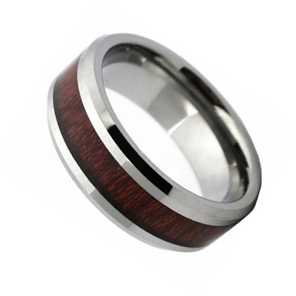 6MM 8MM Wood Grain Inlaid Tungsten Steel Rings Polished Finished For Men