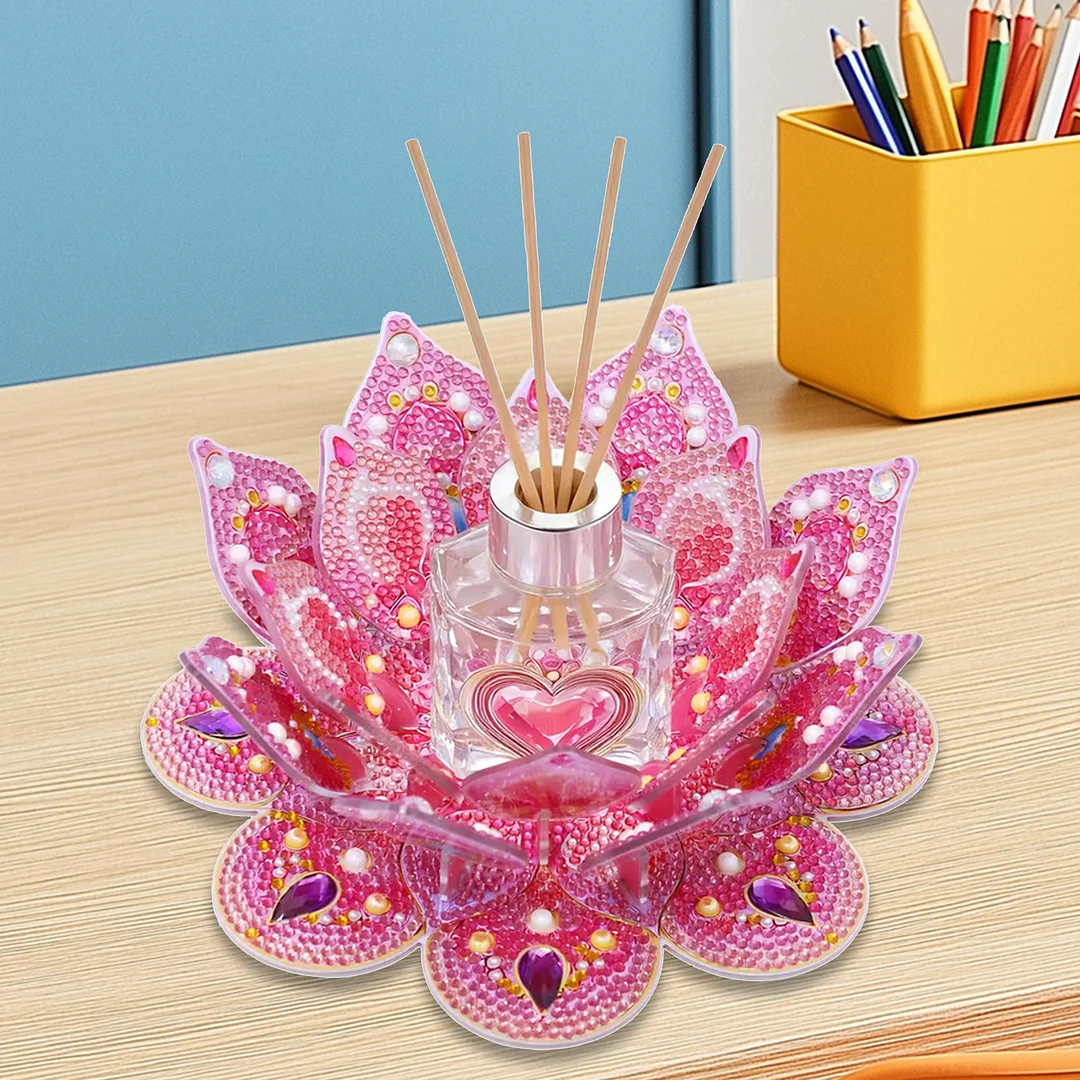 Lotus DIY Diamond Art Painting Kits of Candle Holder Diamond Painting Candle Holder Kit Diamonds Paintings Candlestick Holder Kit for Aromatherapy & Home Decor (Pink)