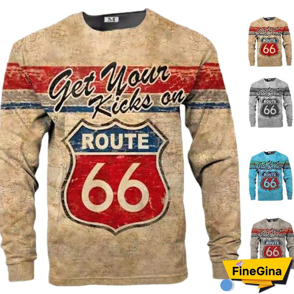Men's Long Sleeve T-shirt U.S. Route 66 Print T Shirt Men's Casual Pullover T-shirts
