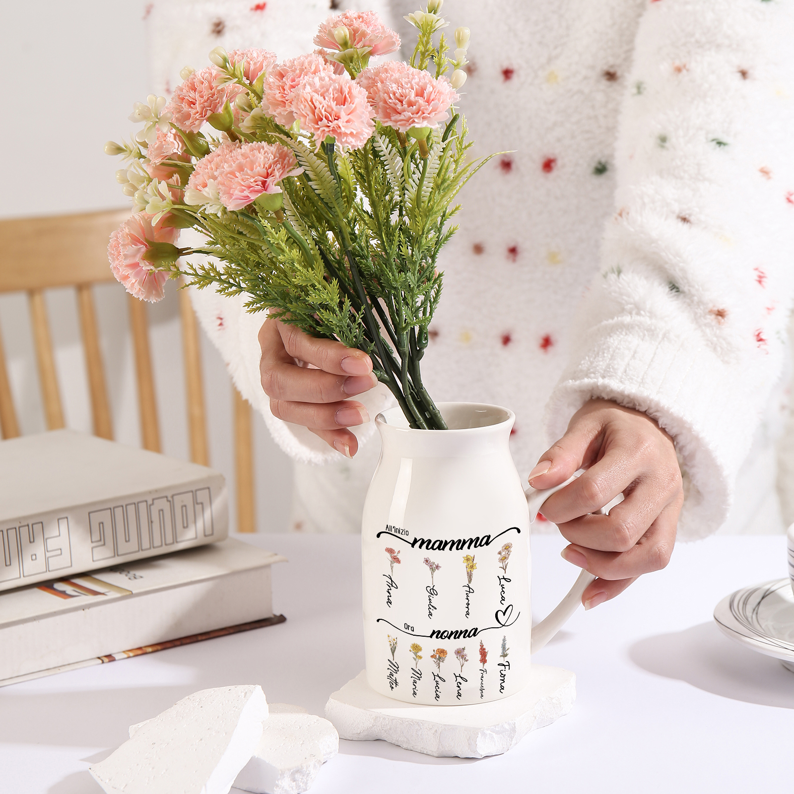 All'inizio mamma, ora nonna-Vaso di ceramica con fiore personalizzato per mamma/nonna 
