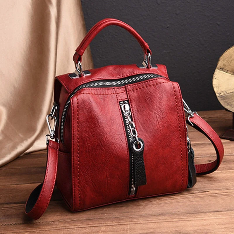 Luxury PU Leather Backpack Women Multifunction Shoulder Bookbags Crossbody Bag Cute Fashion Backpack Girl Rucksack Bag Big Tote