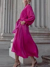 Urban Stand Collar Long Sleeve Buttoned Belted Midi Dress