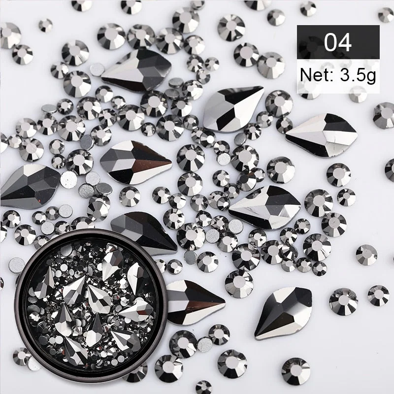 1 Box Black Colorful Mix Sized Nail Decoration Rhinestones Crystal Bling 3D Nail Art Decorations DIY Accessories Design On Nails