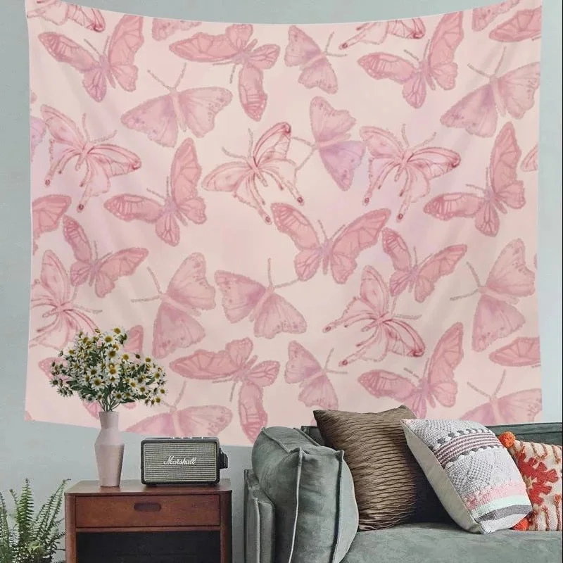 Pink Butterfly Tapestry Hippie Tapestry Pink Tapestry Wall Room Decor for Bedroom Living Room Dorm boho house decor collegedorm