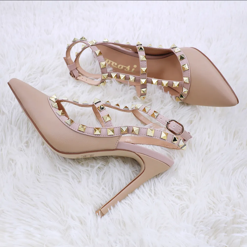 100mm High Heels Rivets Sandals Beige Matte-vocosishoes
