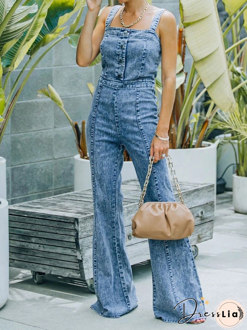 Women'S Jumpsuits Washed Micro-Flare Suspender Jumpsuit
