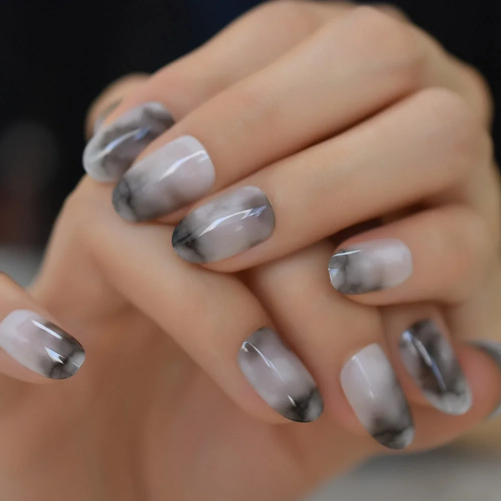 Rose Gold 24 Full Cover False Nails Gorgeous Glitter Ballerina Acrylic Nail Tips 12 sizes Full Coverage DIY Tips with Adhesive-Nail Inspo