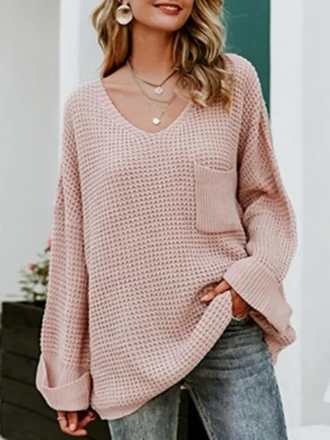 V Neck Loose Solid Sweater