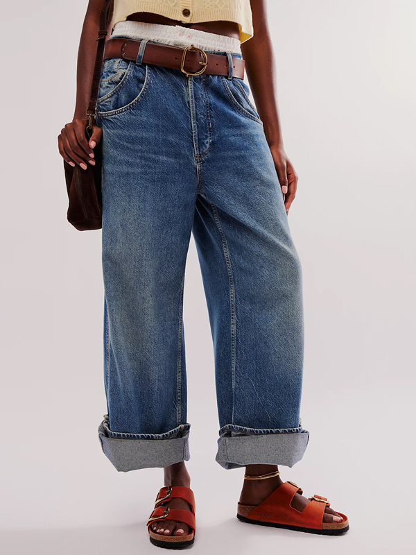 Denim Solid Color Trousers hjn Shicloths
