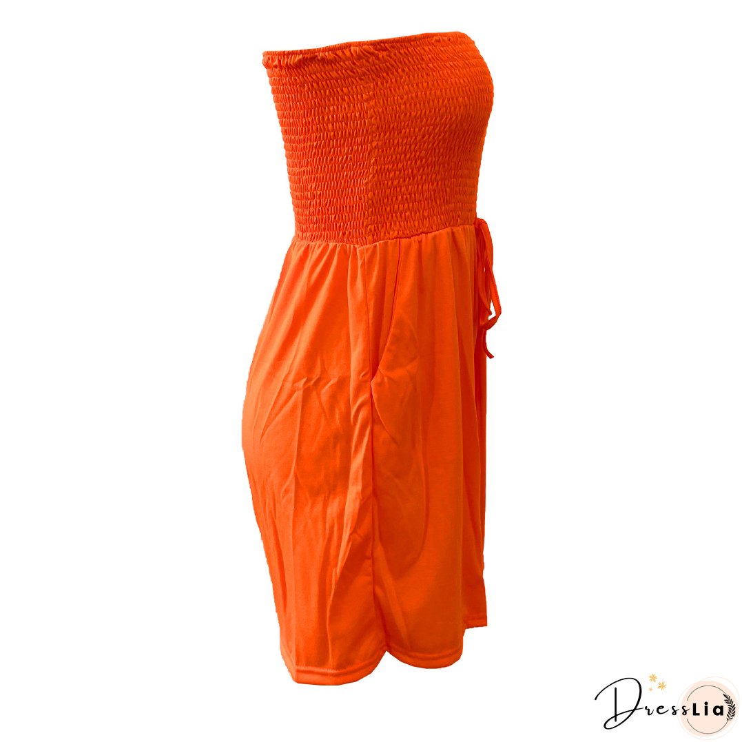 Women's Solid Strapless Plus Size Casual Jumpsuit