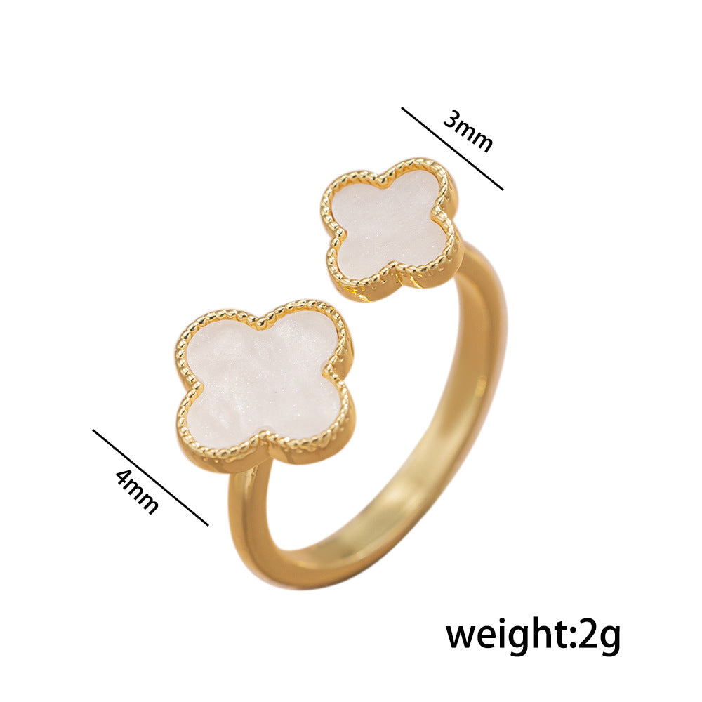 Korean Korean Classic Black And White Leaf Open Ring Adjustable Size Index Finger Ring Female Gift